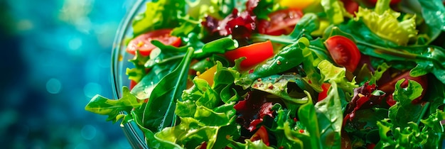 Schüssel mit lebendigen Salatgrünen, die die frischen Texturen und Farben der gemischten Grünen zeigen Generative KI