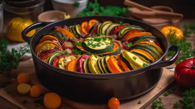 Schüssel mit ratatouille gesundes essen mit generativem ai gemüse