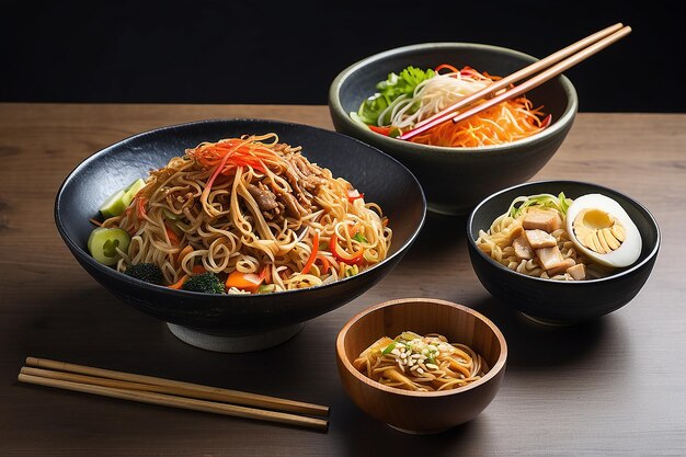 Schüssel mit Yakisoba und Haschi