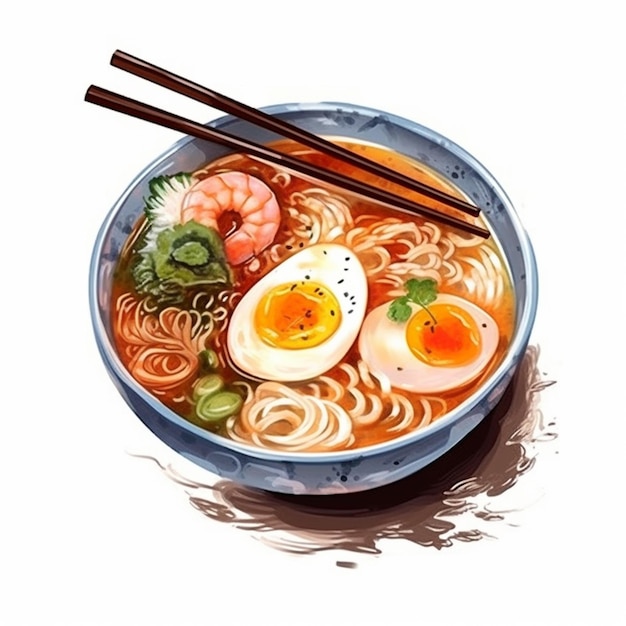 Schüssel Ramen mit Garnelen generativ ai