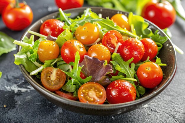 Foto schüssel salat mit tomaten und salat