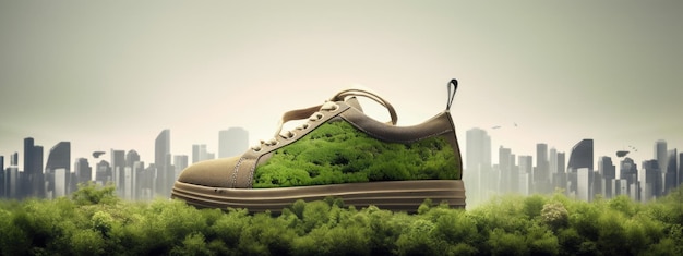 Schuh mit Grüns und City Green City Eco Concept Background