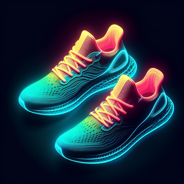 Schuhe mit Neon-Effekt mit dunklem Hintergrund