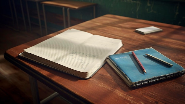Schule liefert Notizbuch auf dem Tisch zum Tag der wissensgenerativen KI