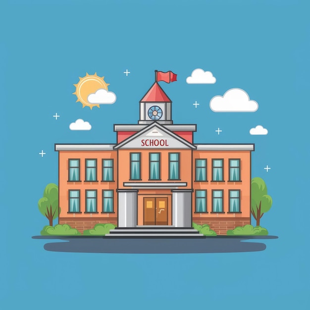 Schulgebäude Vektor-Illustration Gebäude und Landmark-Ikonen Konzept Isolierte flache Cartoon