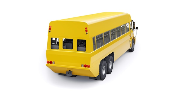 Schulgelber Bus zum Transport von Schulkindern zur Schule. 3D-Darstellung.