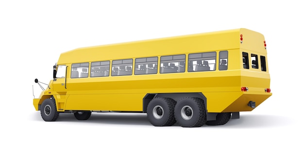 Schulgelber Bus zum Transport von Schulkindern zur Schule. 3D-Darstellung.