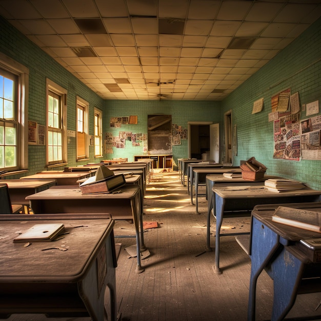 Schulklassenzimmer mit Stühlen und Tafel