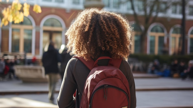 Schulmädchen geht mit einem Rucksack zur Schule