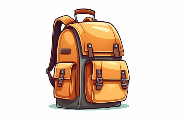 Schulrucksack isolierter Cartoon-Stil auf weißem Hintergrund, KI generiert