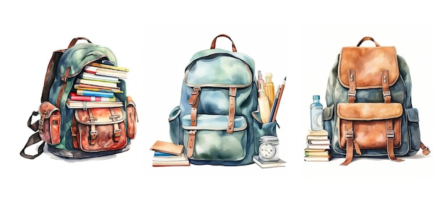 Schulrucksack mit Versorgungsgütern ai erzeugte Aquarell