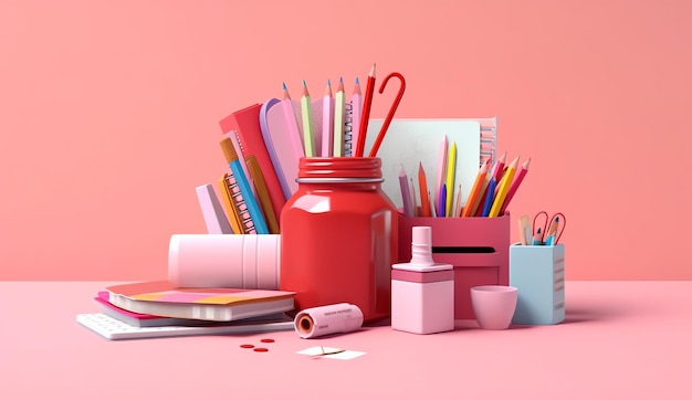 Schulsachen auf rosa Hintergrund