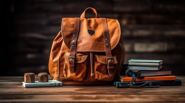 Schultasche mit Büchern an den Tisch zurück zur Schule