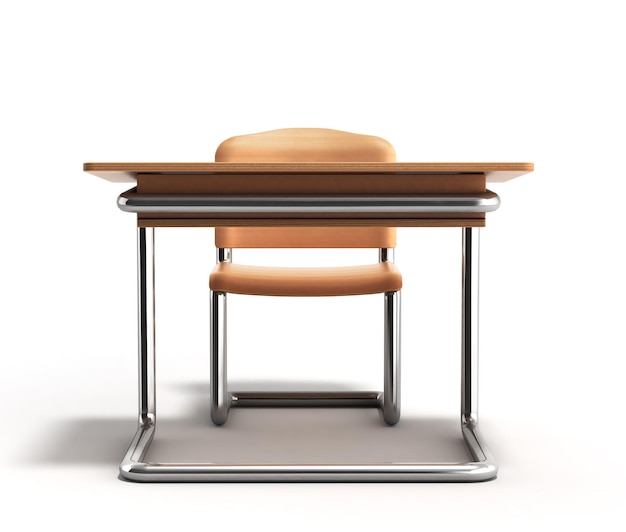 Schultisch und Stuhl 3D-Render auf weißem Hintergrund