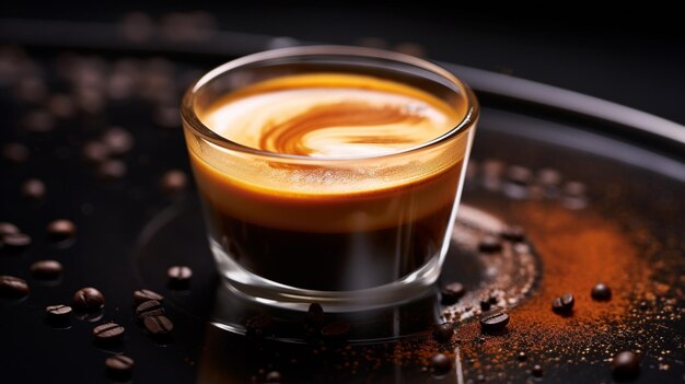 Foto schuss eines espresso mit schaum in einem stahlbecher generative ki