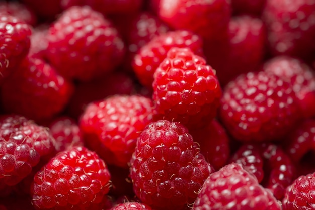 Schuss von Himbeeren hautnah