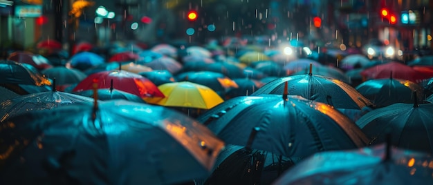 Schutz der Einheit Ein mächtiger nächtlicher Protest mit Regenschirmen als Barrieren