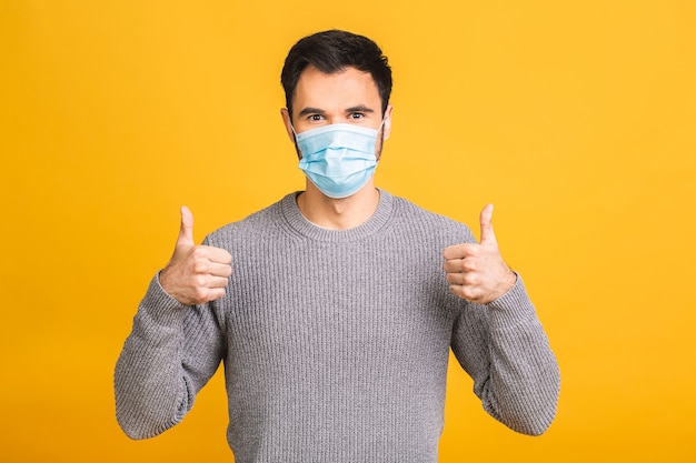 Schutz gegen ansteckende Krankheiten, Coronavirus, Covid-19. Mann, der Hygienemaske trägt, um Infektion zu verhindern