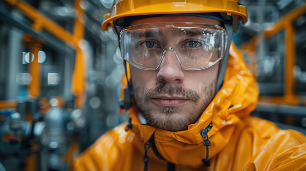 Schutz- und Sicherheitsgeräte für Arbeitnehmer in großen Industriebetrieben umfassen Brillen, Ohrtücher, scharfe Kleidung und Schutzhelme.