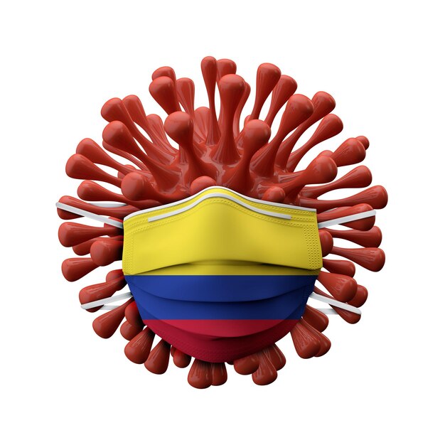 Schutzmaske der kolumbianischen Flagge auf einem Virusbakterium d rendern
