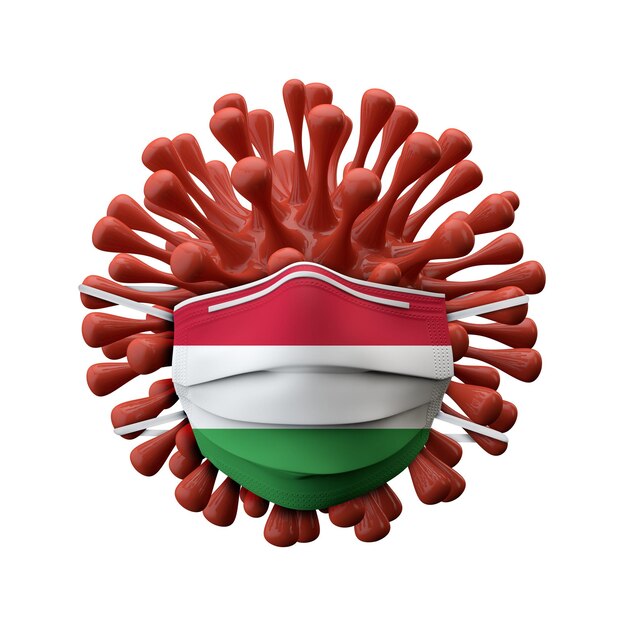 Schutzmaske der ungarischen Flagge auf einem Virusbakterium d rendern