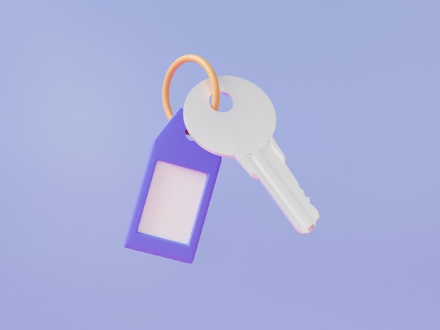 Schutzschlüssel-Sperrsymbol mit Keycard-Schutzsystem, das auf lila Hintergrund schwimmt Haussicherheit private Banner 3D-Rendering-Illustration
