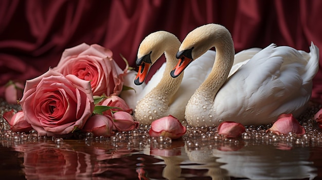 Schwan und Rose