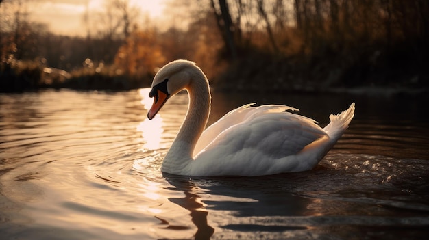 Schwan von Nationa in der Goldenen Stunde von vorne und von der Seite eingefangen