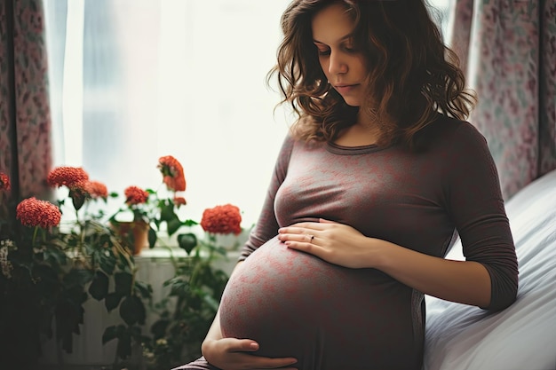 Schwangere Frau berührt ihren Bauch