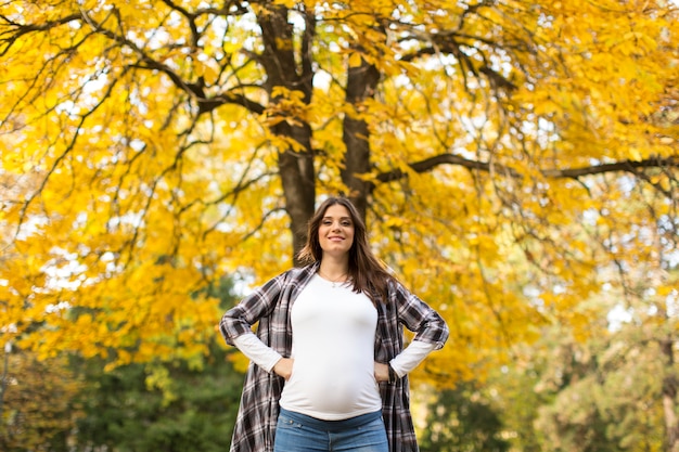 Schwangere Frau im Herbstpark