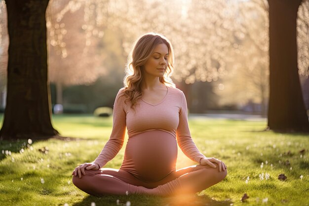 Foto schwangere frau macht yoga im park