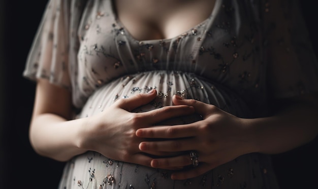 schwangere Frau mit ihren Händen auf ihrem Bauch eine neue Mutter Generative KI