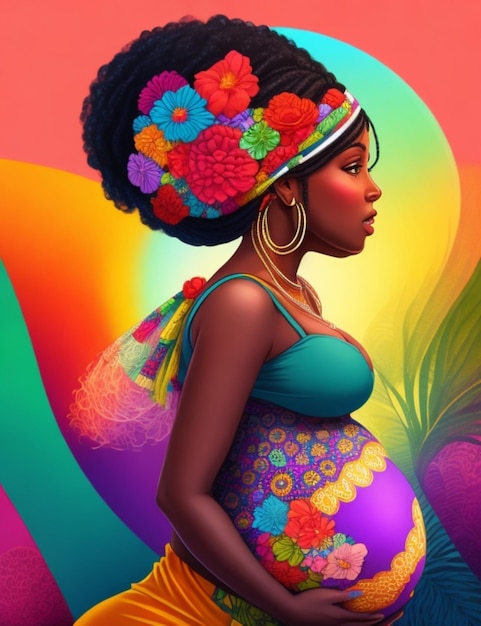 schwangere schwarze mutter illustration farbenfroher hintergrund