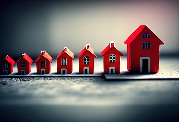 Schwankungsdiagramm des Immobilienmarktes mit generativer KI für rote Miniaturhäuser