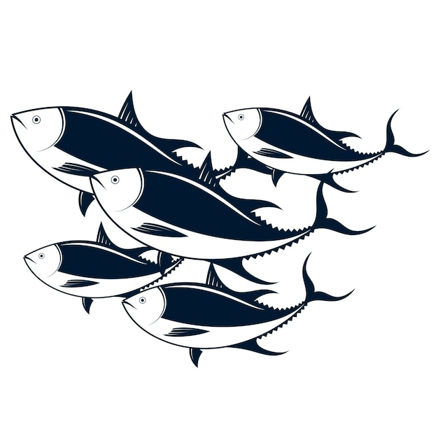 Schwarm Thunfisch-Silhouette-Design für Angeln und Meeresfrüchte