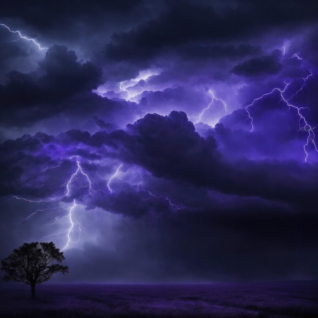 Schwarz, dunkel, lila, blau, dramatischer Nachthimmel, düster, ominöser Sturm, Regenwolken im Hintergrund, bewölkter Donner.