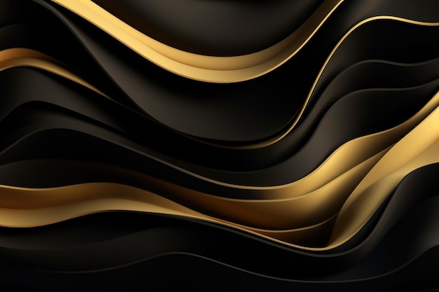 Schwarz-goldener 3D-Design-Hintergrund mit abstrakten Wellen