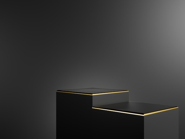 Schwarz-goldener podiumsständer mit dunkelschwarzem hintergrund mit farbverlauf