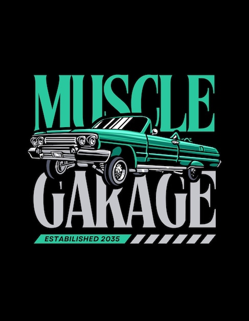 Foto schwarz-grüne illustration muscle car t-shirt design