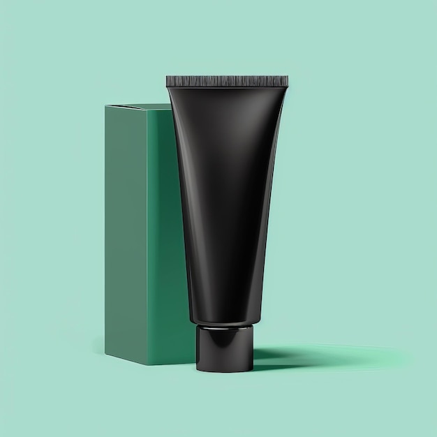 Schwarz-Kosmetik-Röhren-Mockup auf grünem Hintergrund 3D-Rendering