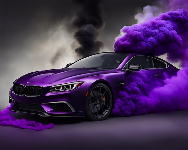 Schwarz-lila Luxusauto mit Rauch