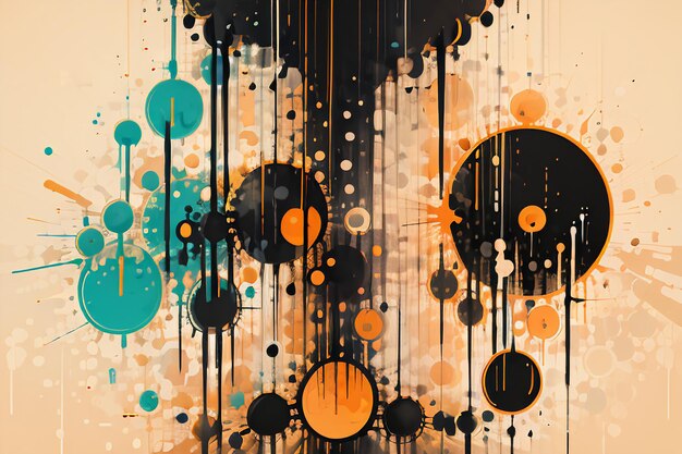 Schwarz-orangefarbenes Thema, runde Blase, tropfende Aquarell-Tintendesign-Hintergrundbildillustration