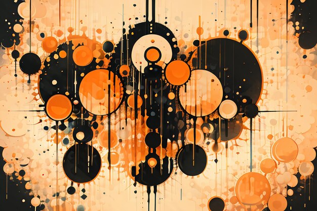 Schwarz-orangefarbenes Thema, runde Blase, tropfende Aquarell-Tintendesign-Hintergrundbildillustration