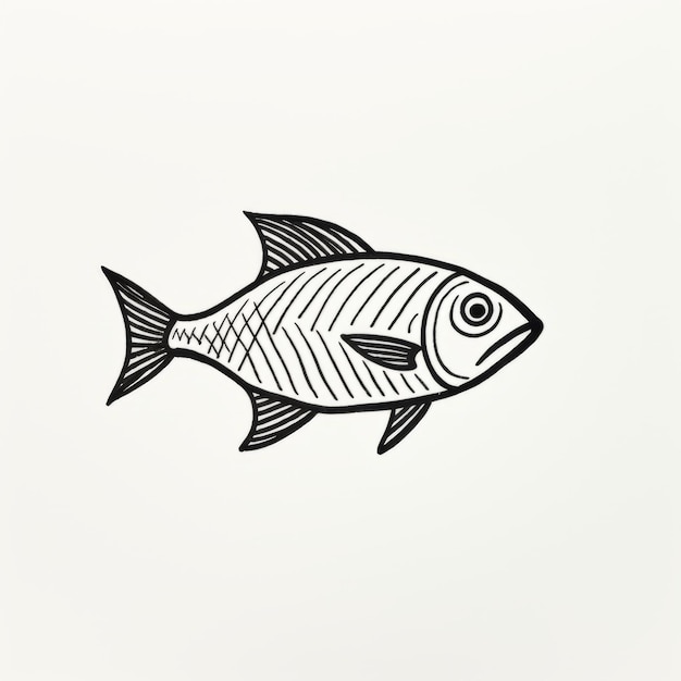 Schwarz-Weiß-Fisch-Illustration im Stil der Mitte des Jahrhunderts und mit großer Einfachheit