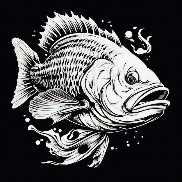 Foto schwarz-weiß-fisch-maskottchen-silhouette-illustration für das t-shirt-design
