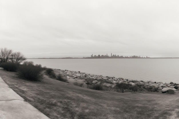 Schwarz-Weiß-Foto der Skyline von Chicago im Stil realistischer Landschaften