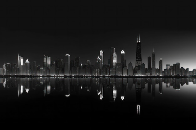 Schwarz-Weiß-Foto der Skyline von Chicago im Stil realistischer Landschaften