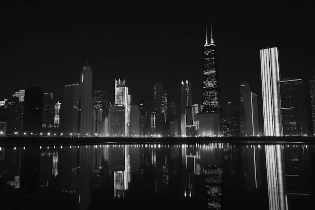 Schwarz-Weiß-Foto der Skyline von Chicago im Stil realistischer Landschaften