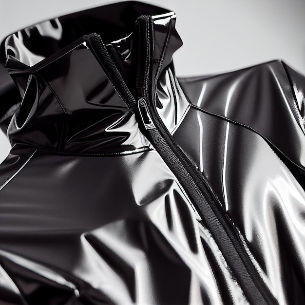 Schwarz-Weiß-Foto einer generativen KI mit glänzender Jacke