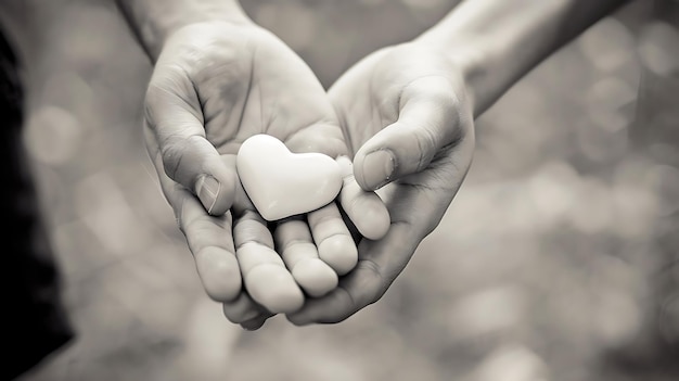 Schwarz-Weiß-Foto Hand, die Herz hält, symbolisiert Liebe